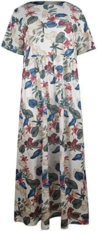 Ljetna moda za žene, žene plus veličina O-izrez cvjetni print vintage kratki rukav dugačak maxi haljina