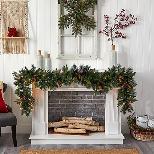 Skoro prirodno 9ft. Mješoviti borovi i pinecones ekstra široko umjetni božićni vijenac sa 286 savidljivih grana i 70 toplih bijelih LED svjetla