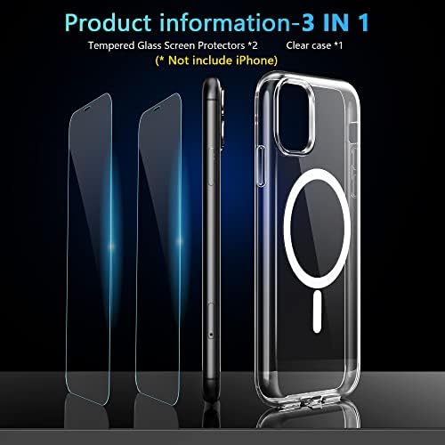 Yemodo Crystal Clear Torbica za telefon za iPhone 11 6.1 Zaštitni magnetni iPhone 11 Case kompatibilan sa MAGSAFE za muškarce [2pcs zaštitni zaslon]