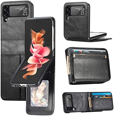 Galaxy Z Flip 4 5G futrola, Pnatee PU kožna torbica za novčanik, otporna na udarce zaštitna futrola za cijelo tijelo za Galaxy Z Flip 4 5G 2022, sa držačem kartice, Crna