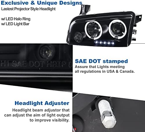 ZMAUTOPARTS LED Halo projektor farovi farovi crni / dim w / 6 plavi DRL kompatibilni sa Dodge Chargerom 2006-2010