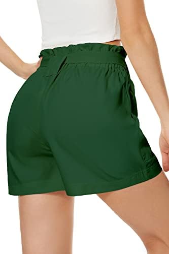 Neyouqe kratke hlače za žene Ljeto casual bowknot pojasela elastična visoka struka širokog noga plaža labave hlače sa džepovima