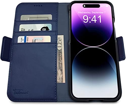 Dreem Fibonacci 2-u-1 torbica za novčanik za Apple iPhone 14-luksuzna veganska koža, magnetna odvojiva futrola za telefon otporna na udarce, zaštita RFID kartice, MagSafe kompatibilna-Royal