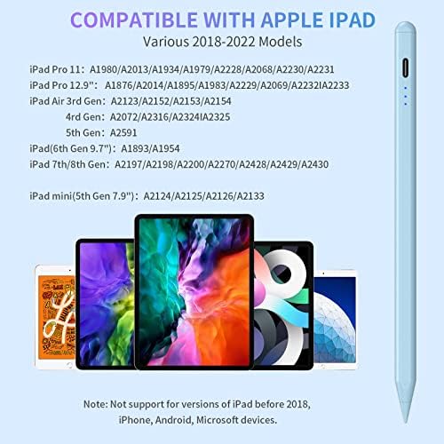Stylus olovka za odbijanje palma, kompatibilan sa 2018-2022 iPad Air 3. / 4. / 5., iPad Pro 11 / 12.9 inča, iPad 6 / 7. / 8. / 9., iPad Mini 5. i 6., nagnite osjetljivost na nagib iPad olovka ...