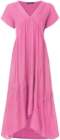 Plus veličina haljina za žene, ljetne haljine za žene 2023 Čvrsta boja ženske haljine pamučni posteljina džepa onera bez rukava