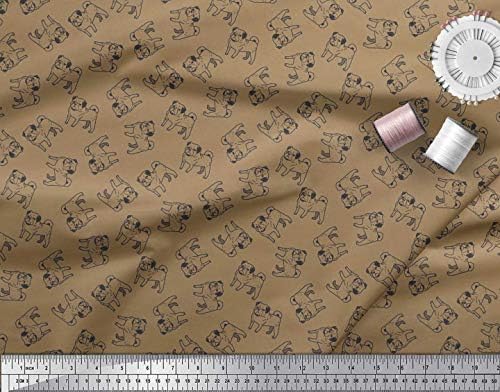 Soimoi smeđa pamučna Jersey tkanina Tkanina za štampanje mopsa po dvorištu širine 58 inča