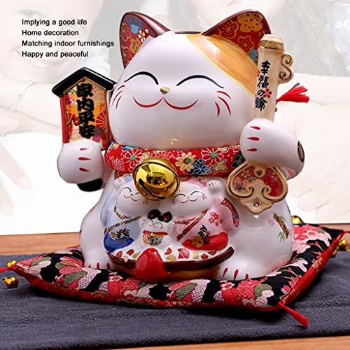 Lucky Cat, Bijela keramika Maneki Neko Velika veličina, liggy bank Lucky Fortune Cat, Ucky Cat sa jednim zvonom, ukrašenim ukrašenim