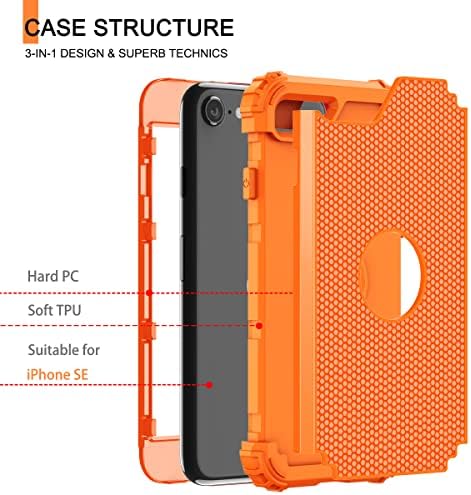 Predmet za iPhone SE 2022, iPhone SE 2020 futrola sa [2 pakovanjem] kaljenog stakla zaštitnika za zaštitu od udara na udarcu, čvrst visoki utjecaj zaštitna futrola za iPhone SE 2022/2020, narandžasta
