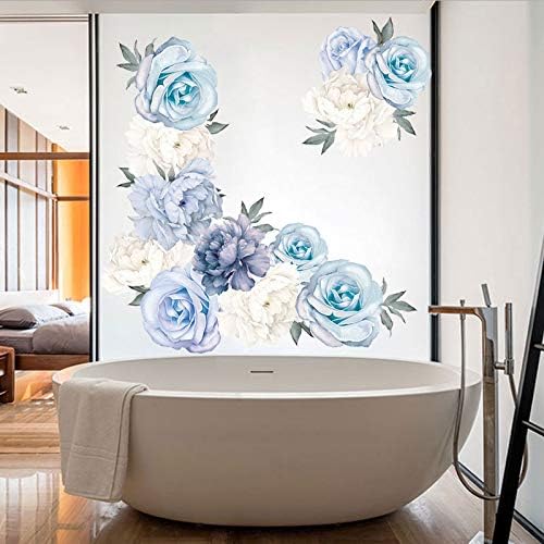 Amaonm Creative Removable 3D svijetlo plava i bijela božura cvjetna zida cvjetna zidna naljepnica DIY kore i drzak umjetnički dekor