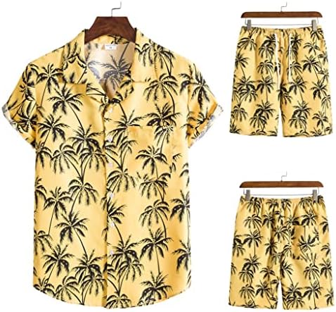 Houkai 2 komada Odmaralište za muškarce Havajska košulja košulja kratkih rukava od tiskanog kafe casuna majica na plaži kratke hlače