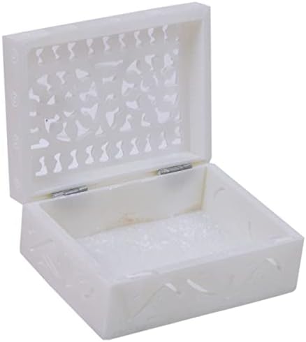 Vintage Onyx Mramorna alabaster Poklopac Zvučni nakit TRIKET kutija 3x4 inča ~ Dekorativno blago sa urezanim umjetnošću, kutija za