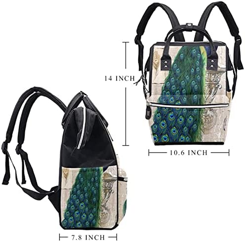 Guerotkr putnički ruksak, ruksak za torbu pelena, ruksak pelena, vintage paunski životinjski zeleni uzorak
