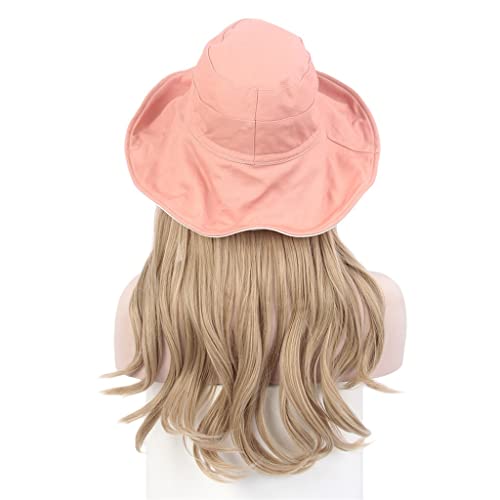 KLKKK šešir za periku Ribarski šešir roze nijansa perika duga ravna Zlatna perika šešir stilski ličnost