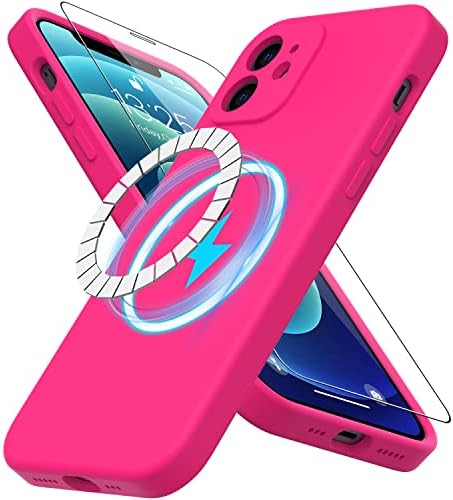 Deenakin magnetni iphone 12 futrola sa zaštitnikom i poboljšanom poklopcem kamere, [kompatibilan s magsafe] Mekani fleksibilni gel gumeni branik zaštitni telefon za iPhone 12 6.1 vruće ružičaste