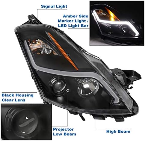 ZMAUTOPARTS LED cijev projektor farovi prednja svjetla Crna kompatibilna sa 2007-2009 Altima Sedan 4dr