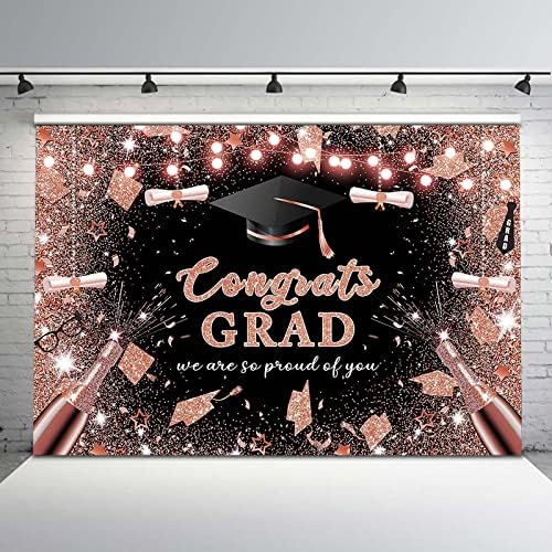 Avezano Rose Gold i Balck Čestitam grad pozadina klasa 2023 diplomiranje zlato Glitter šampanjac Banner Čestitam diplomanata College Prom Banner dekoracije Photobooth rekvizite