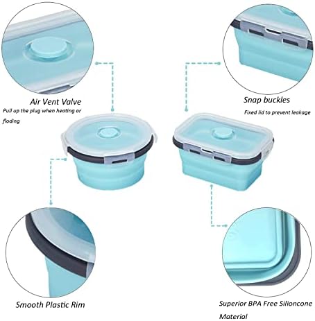 KUON sklopivi Silikonski kontejneri za skladištenje hrane sa hermetičkim poklopcima, Set od 4 posude za slaganje, mikrotalasna pećnica i zamrzivač i sef za pranje sudova, sa ventilom za odzračivanje, bez BPA