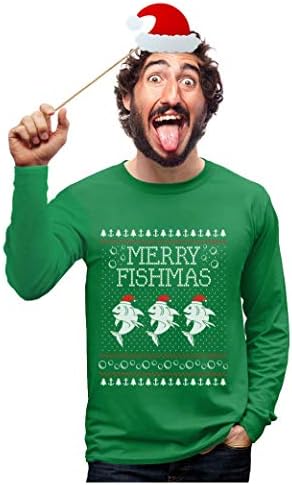 TStars Merry Fishmas Dukserirg Muškarci Ribolov ružni božićni džemper stil dugih rukava
