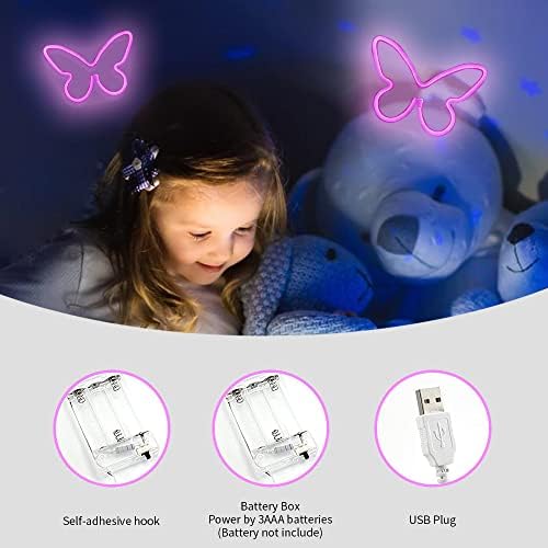 Neonski znak, leptir LED svjetlo dekoracija stola, zidna dekoracija spavaće sobe za djevojčice, rođendanski poklon za djecu, Poklon neonsko svjetlo, USB ili 3-AA baterija