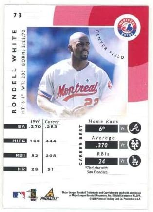 1998. Pinnacle certificirani crveni # 73 Rondell White bankrot test izdanje Rookie Expos - nepotpisane bejzbol kartice