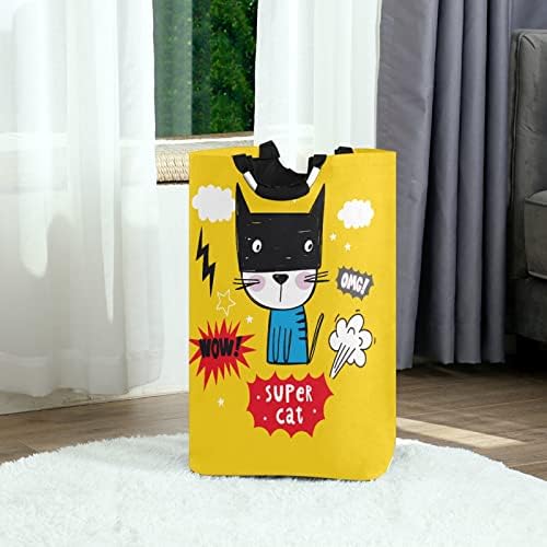KAAVIYO žuta Super Cat Kitty korpa za veš velika sklopiva kanta za pranje sklopiva ostava sklopiva torba za odeću 22.7 in za pranje