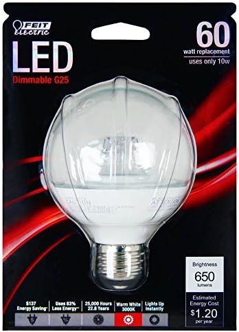 Feit G25 / CL / 650 / LEDG2 60W ekvivalentno G25 prozirno srednje osnovno LED svjetlo