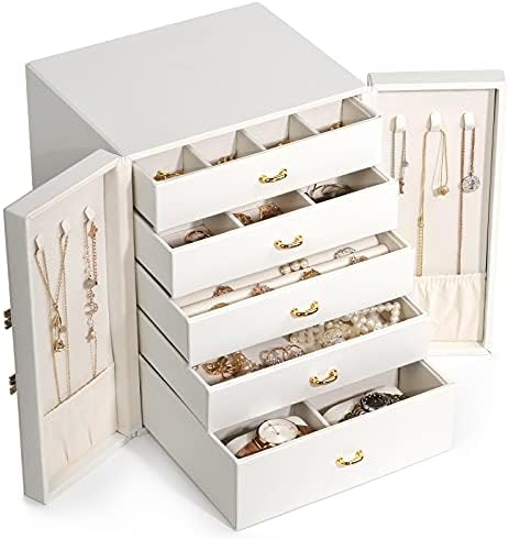 Emapoy Gold nakit, kutija za nakit za tinejdžerske djevojke Ogrlice naušnice, prsten, nakit prsa, velika nakita 5 ladice (plava)