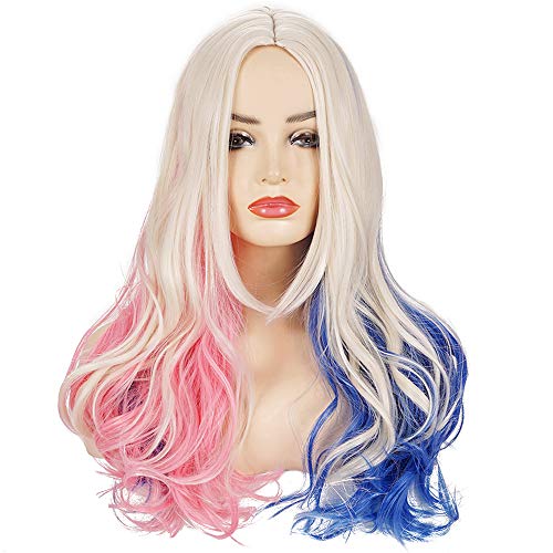 Deifor duge valovite plave ružičasto plave sintetičke kose perike srednjeg dijela za žene djevojke Cosplay, Noć vještica, kostimirana