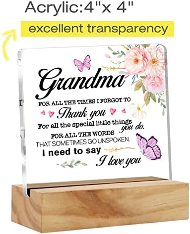 Najbolja baka Gifts Grandma hvala i volim te dekor cvjetni leptiri akrilni stol ploča s drvenim štandom Početna Office Receake Sačuvanje