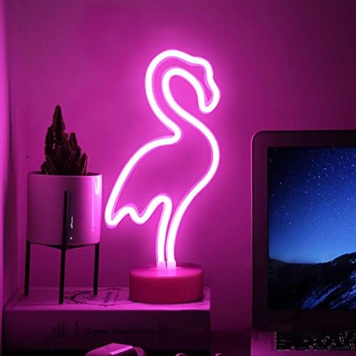 DWOOKE Flamingo neonska noćna svjetla Kreativna rasvjeta lampe dekor stola sa postoljem držača,baterija&USB pogon,lagani dekor za