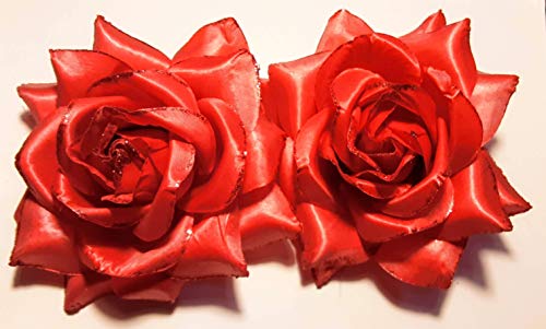 Par četvoro inčnih crvenih sjajnih cvijeća za kosu sa PIN-om - prodaje se kao set od dva.