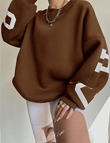 Wyeysyt Ženska grafička dukserica Y2K Trendi slovo Grafički ispis Dukserica Fleece Drop pulover na ramenu