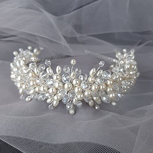 JWICOS Shining Wide Headbands Vintage head Wrap with Faux Pearl Beaded hair Accessories Great Gifts for Women and Girls