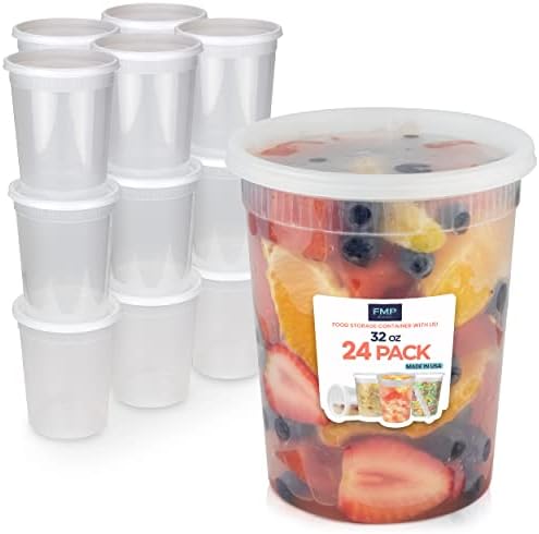 [24 pakovanje] kontejneri za skladištenje hrane sa poklopcima, okrugle plastične delikatesne čaše, napravljene u SAD, 32 oz, veličina