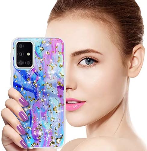 TJS Telefon slučaj kompatibilan sa Samsung Galaxy A51 5G, [Zaštitni ekran od kaljenog stakla] sjajni Flake sjajni stražnji kožu puni