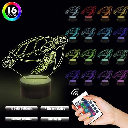 Lampeez Kids 3D Turtle Night Light optička iluzija lampa sa 16 boja daljinskim upravljačem promjena rođendana Božić Valentinovo poklon