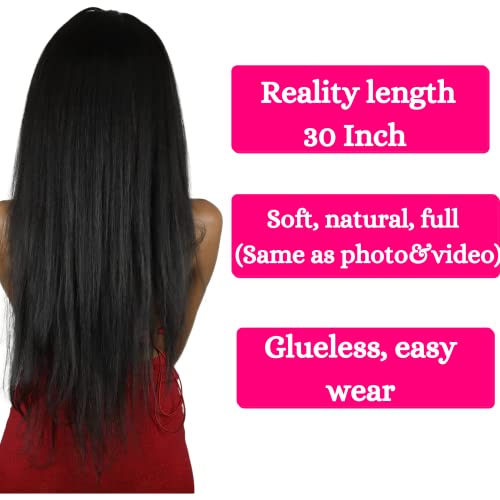 SONLLYN 30 inčni glavu bend perika Sintetička kosa perike duge crne ravne kose za crne žene Glueless prirodno i realno u potrazi za