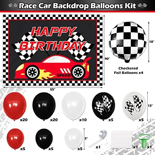 Vansolinne Race Car rođendanski ukrasi potrepštine za zabavu strastvena crvena Racing pozadina baner i balon Garland Kit, 83kom trkaći