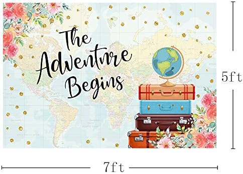 Mehofoto avantura počinje ukrasi za zabavu Baby Shower pozadina Vintage crveni cvjetni koferi putovanje oko svijeta karta Svadbeni