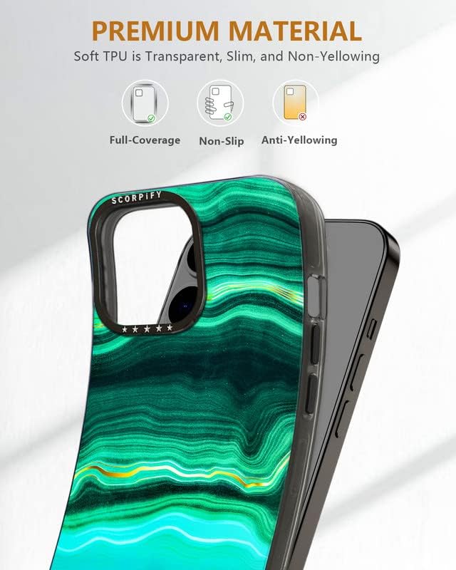 Scorpify iPhone 14 Pro Case Kompatibilan sa Magsafe za dizajn zelenog mramora Malachite, simpatični poklopac telefona za žene djevojke,