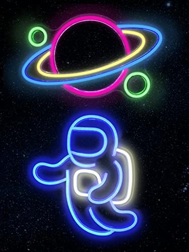 [2-Pack] IMEGINA Astronaut veliki neonski znak za dečiju spavaću sobu zidni dekor 14,2 x 12,6 inča, Planet Light USB sa napajanjem