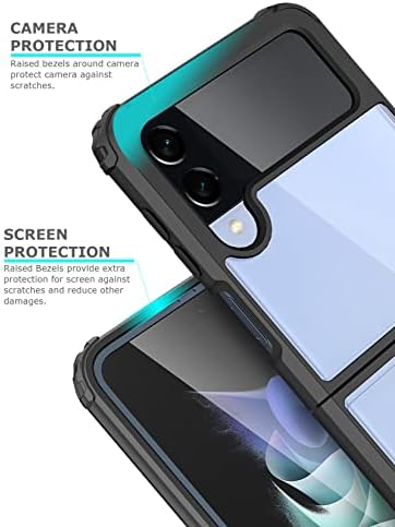 GREATRULY Kickstand Clear Phone Case za Samsung Galaxy Z Flip4 5G, zaštita od pada Slim Shell Cover za Galaxy Z Flip 4 5G, fleksibilni Branik + tvrda leđa + prstenasto postolje odgovara magnetnom nosaču za automobil, crno
