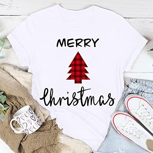 Ženske Kratke Rukave Tshirts, Božić Grafički Tees Tops, Funny Božić Tree Grafički Tee Shirts, Dame Bluze Top