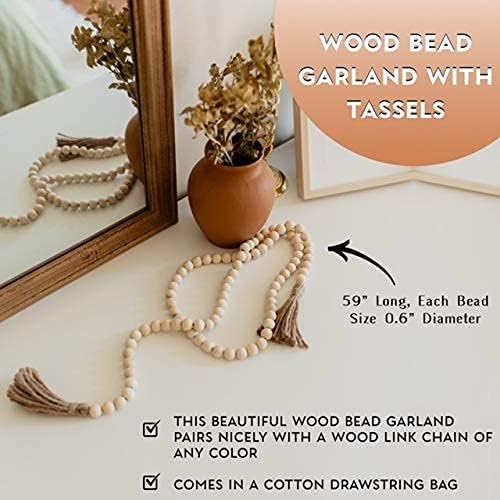 Dekorativni lanac za drvo i set Garland Bead | Ručni rezbareni borovni lanac za drvo | Modern set dekora sa seoskim kućama | Dekor