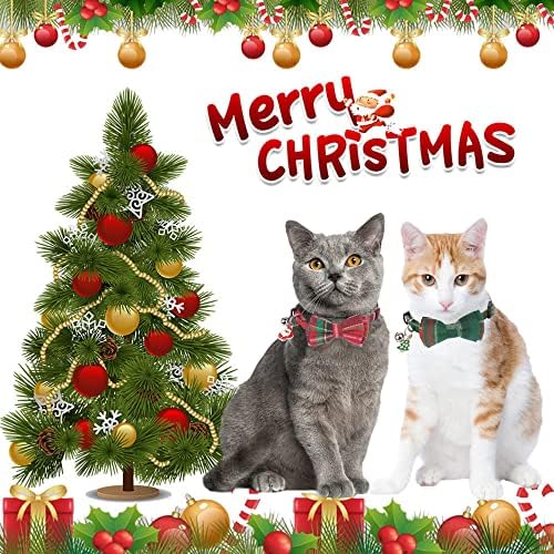 ADOGGYGO Božićni ovratnici za mačke se odvajaju s leptir mašnom koja se može skinuti, 2 pakovanja crveno zelena karirana mačka Božićna mašna ovratnik sa zvonom za mačke mačići