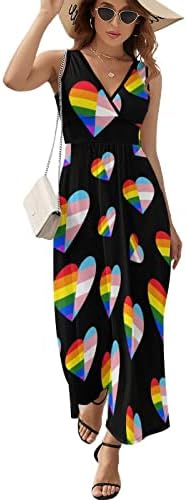 LGBT Rainbow Pride Zastava Maxi haljine bez rukava Ležerne plaže duge sarafane s krstom V izrez za žene ljeto