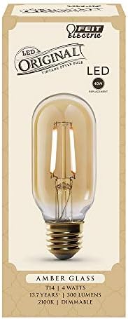 Feit Električni Vintage izloženi Filament Jantarno staklo LED T14 sa srednjom E26 osnovnom sijalicom-40W ekvivalentno-10 godina života