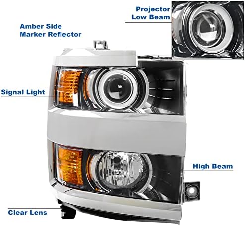 ZMAUTOPARTS projektor prednja svjetla Crna / hromirana putnička prava kompatibilna sa 2015-2019 Chevy Silverado 2500 HD / 3500 HD