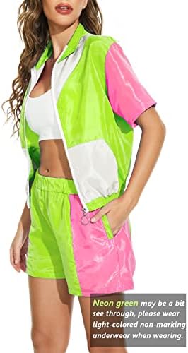 Yisfri ženski blok u boji WindBreaker 2 komada odjeća kratki rukav Zip prednji elastični trakici traka