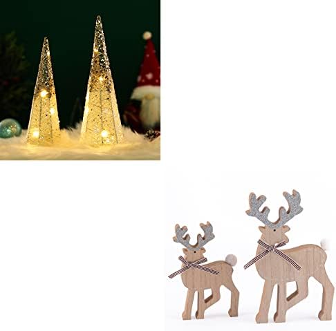 2 kom je osvijetljeni božićni ukrasi za božićne stolove i rustikalni drveni božićni figurinski set figurine od 2